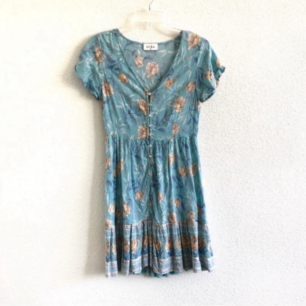 Aura Floral Summer Button Front Floral Mini Dress